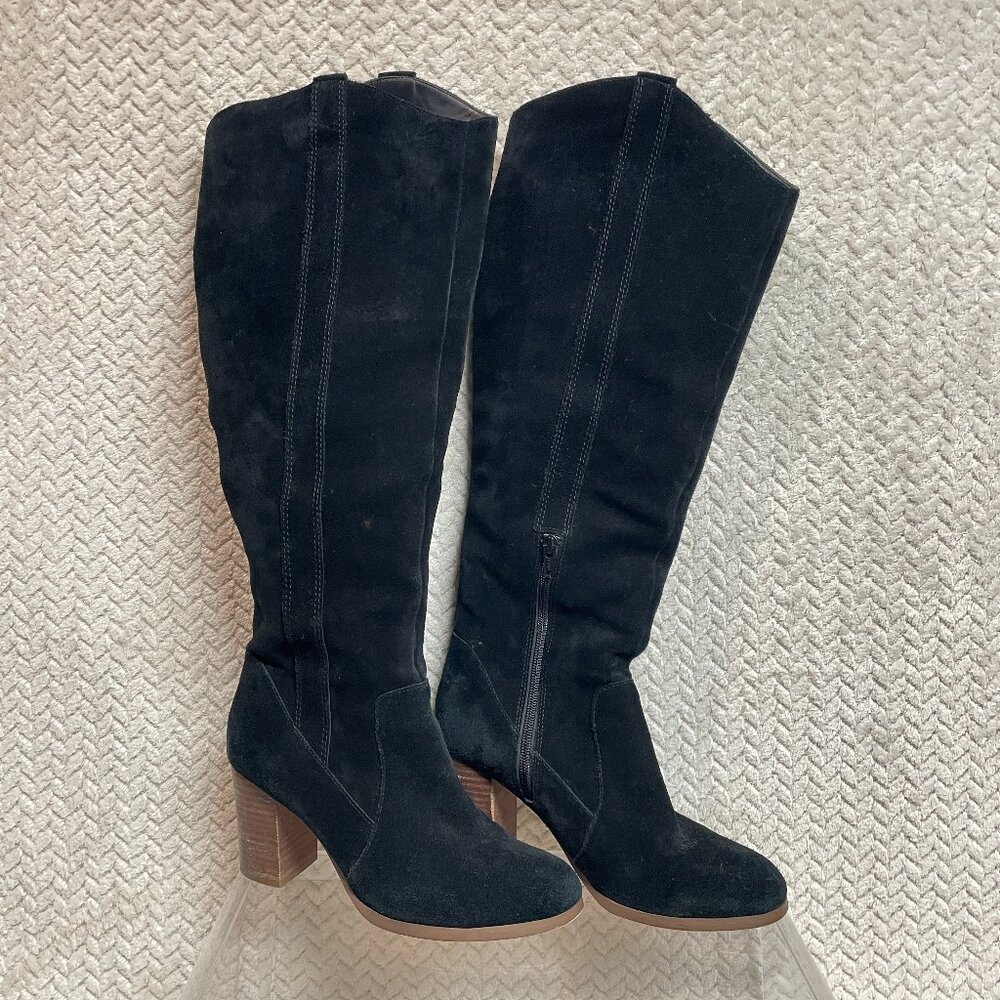 Sole Society Womens‎ Cleo Knee High Black Suede Block Heel Boot Whimsigoth 8.5